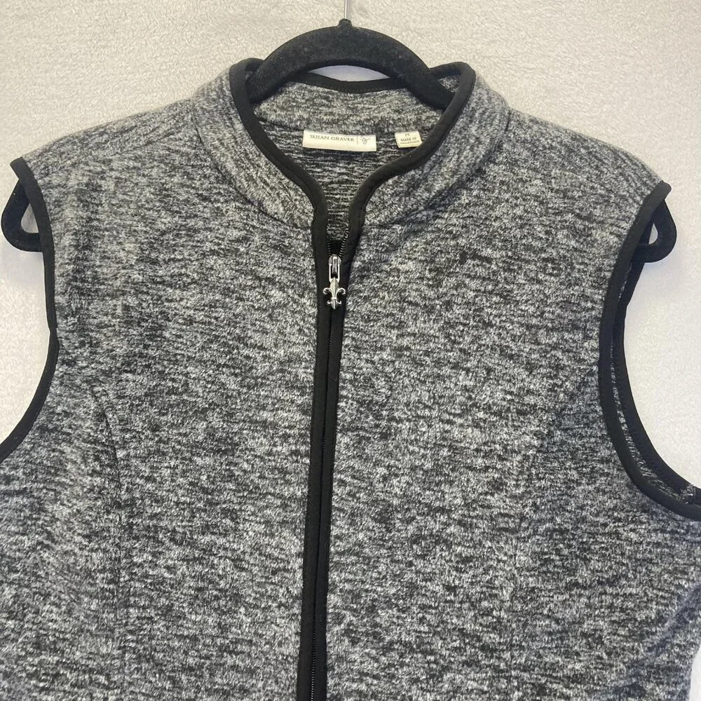 Susan Graver Fleece Zip Up Vest Womens Medium M Gray‎ Sleeveless Soft Cozy Comfy